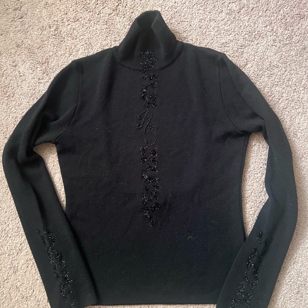 #105 Black Cowl Neck Sweater with Decorative Front